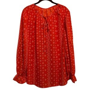 XL Women's Red Patterned Blouse Front Tie Closer
